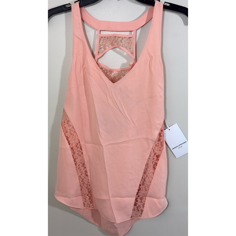 NWT Amanda Uprichard Talita Keyhole Tank Women XS Pink Silk Lace Trim Romantic